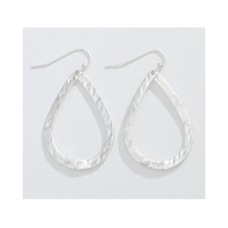 Periwinkle by Barlow : Hammered Matte Silver Open Teardrop- Earrings