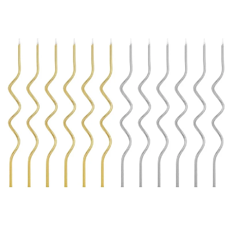 Hallmark : Metallic Gold and Silver Squiggle Birthday Candles, Set of 12