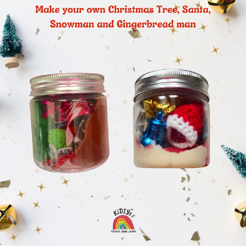 Set of 2 Playdough Jar - Christmas themed - Make your own santa., snowman, gingerbread mana dn xmas tree- organic, taste safe and handmade peppermint playdough jars