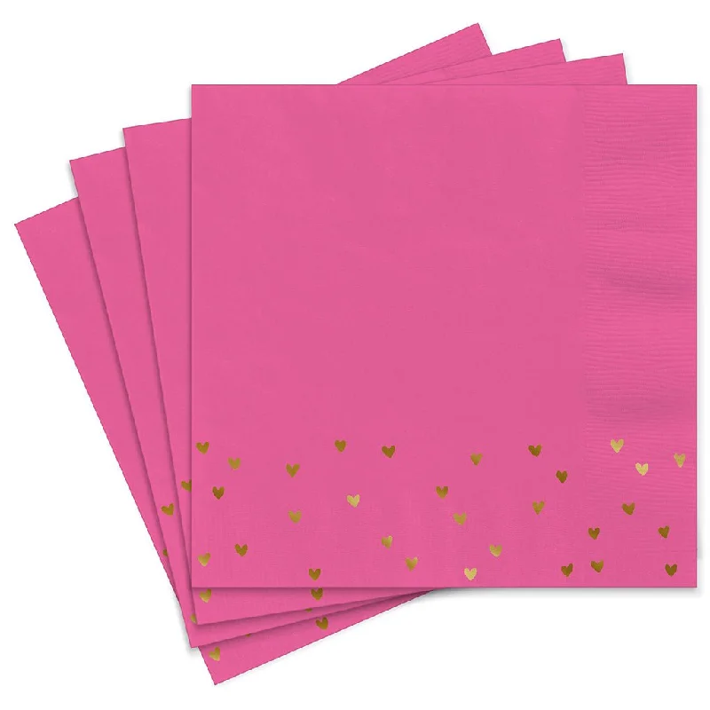 Hallmark : Foil Hearts on Pink Cocktail Napkins, Set of 16