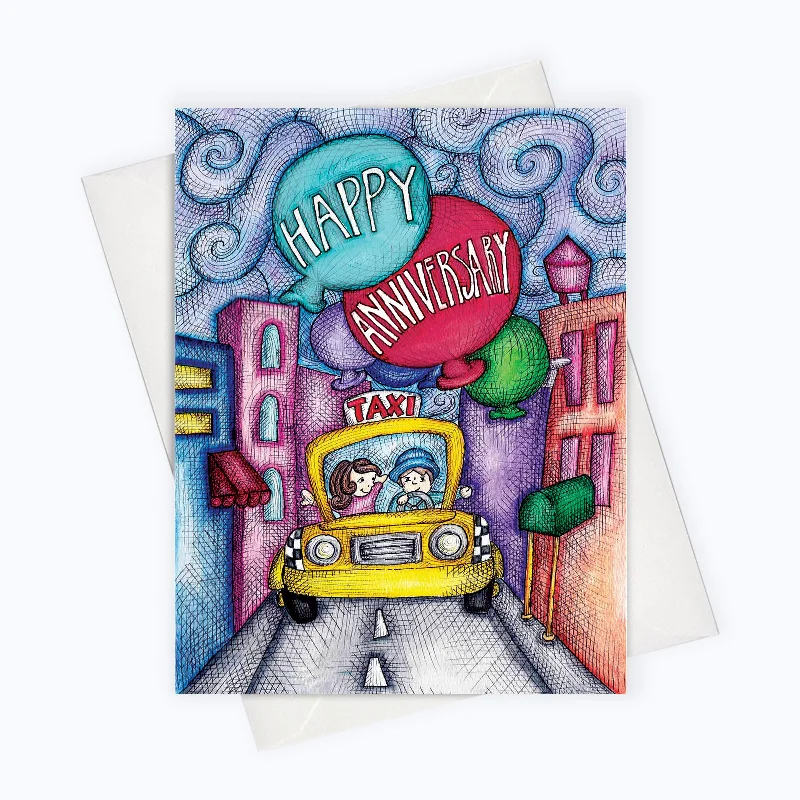 ANNIVERSARY CARD | Happy Anniversary Card | Cab Anniversary Card | Love Greeting Card | Valentine’s Day Stationery | Taxi Cab Card | Love Stationery