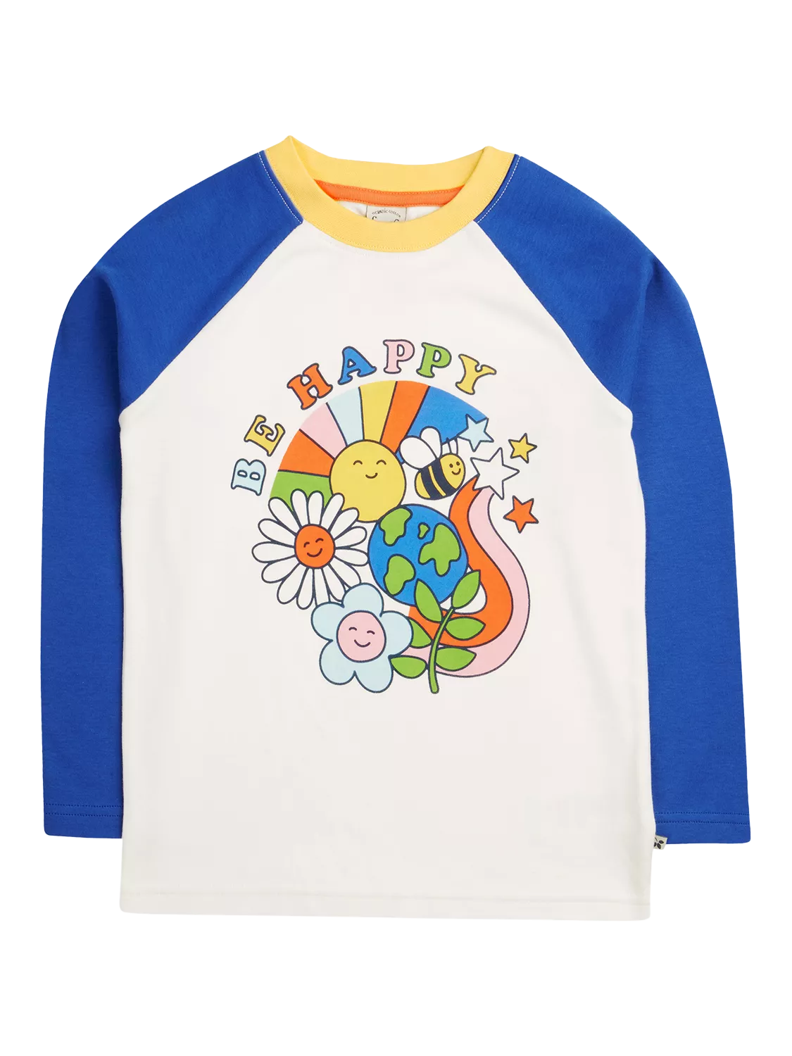 Frugi Kids' Tamar GOTS Organic Cotton Raglan Top, White/Be Happy