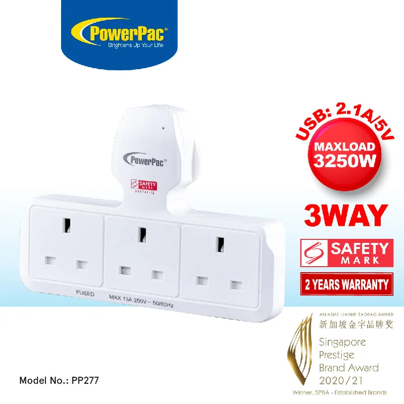 POWERPAC T-Shape 3 Way Socket#PP277