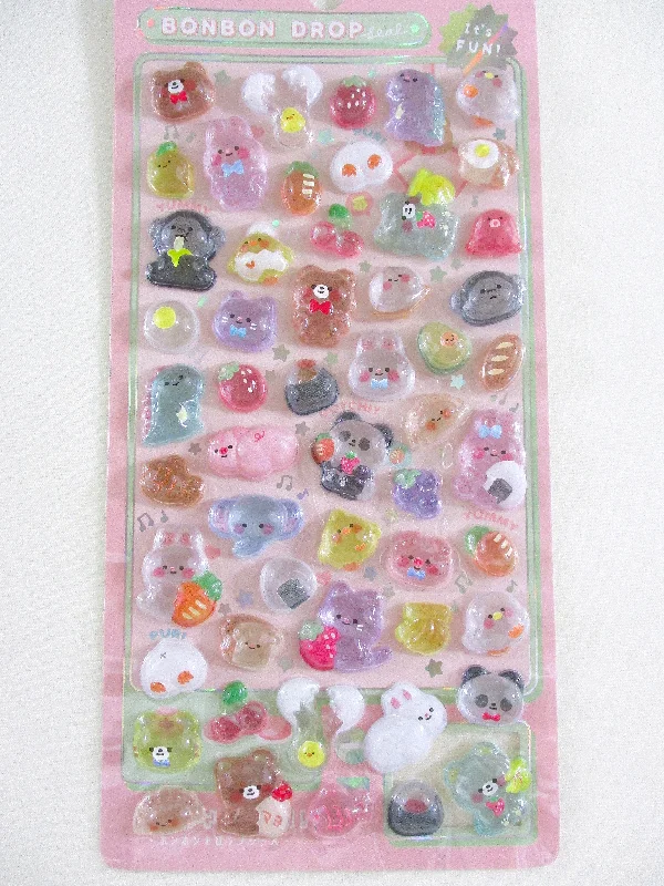 Cute Kawaii BonBon Candy Drop Seal Sticker Sheet - Animal Bear Bunny Zoo Egg Strawberry Fruit - for Journal Planner Craft Agenda Organizer Scrapbook Stationery