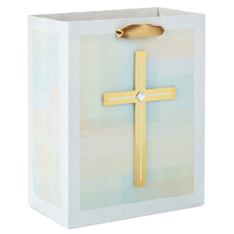 Hallmark : 9.6" Gold Cross on Pastel Medium Gift Bag