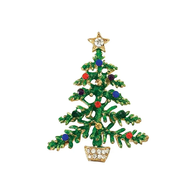 Periwinkle by Barlow : Shimmering Green Enamel Tree with Sparkling Crystals - Pin