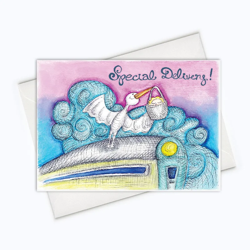 STORK BABY CARD | Special Delivery | Welcome Baby Greeting Card | Baby Card | Baby Shower Card | New Mom Card | New Parents Card | Baby Stationery