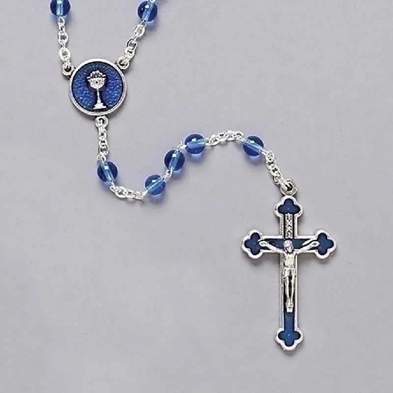 Roman : 16" Blue Communion Rosary with Round Beads