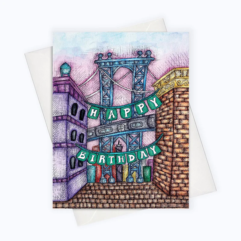 BIRTHDAY CARD | Brooklyn Birthday Card | Happy Birthday Greeting Card | City View Birthday Card | Manhattan Bridge Illustration | Birthday Stationery | New York City Card | Nyc Card