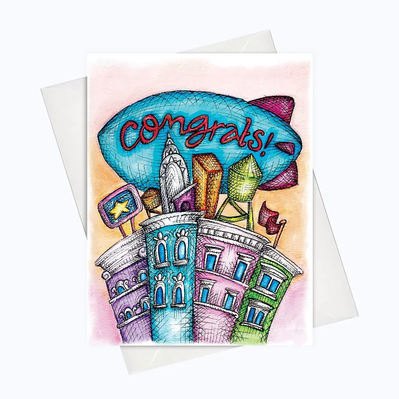 ZEPPELIN CONGRATS CARD | Congratulations Greeting Card | The Sky Is The Limit Congratulations Card | Celebration Greeting Card | Graduation Card | Congratulations Stationery