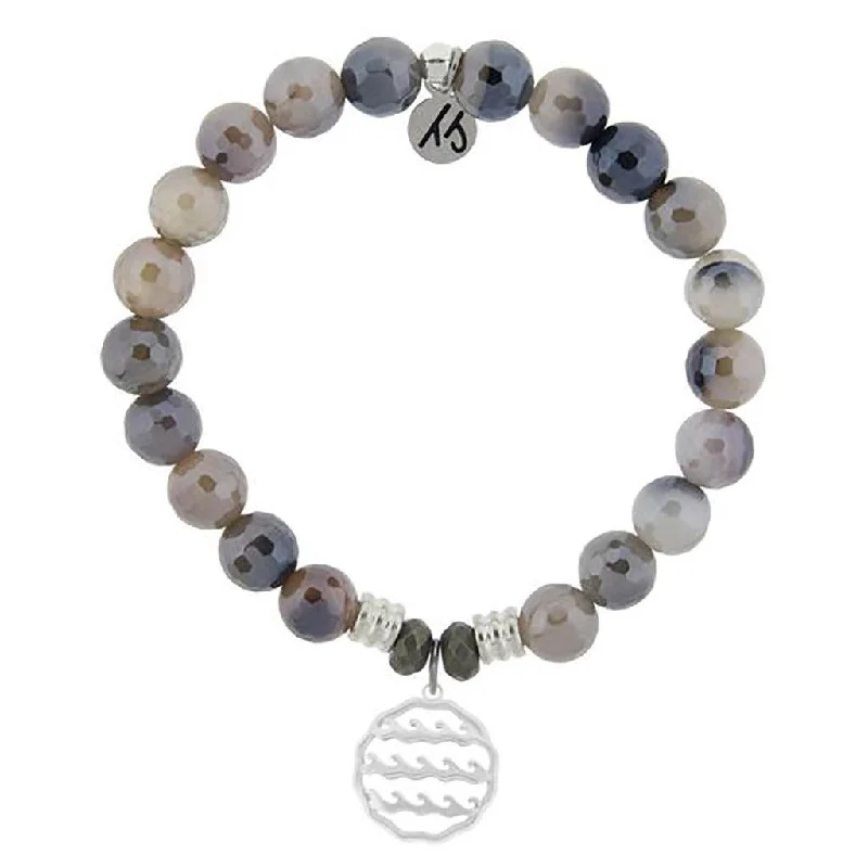 T. Jazelle : Storm Agate Stone Bracelet with Waves of Life Sterling Silver Charm