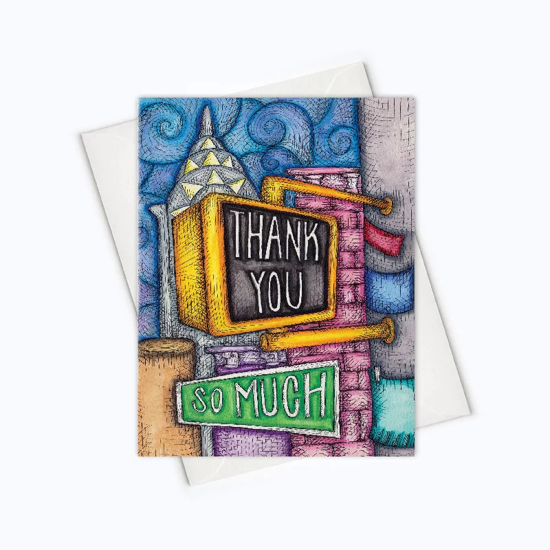 SKYLINE THANK YOU CARD | Thank You Note | Thanks Card | Blank Thank You Card | Cards for Gratitude | Illustrated Thank You Card | Thank You Stationery | Professional Thank You Card | Stop sign thank you card