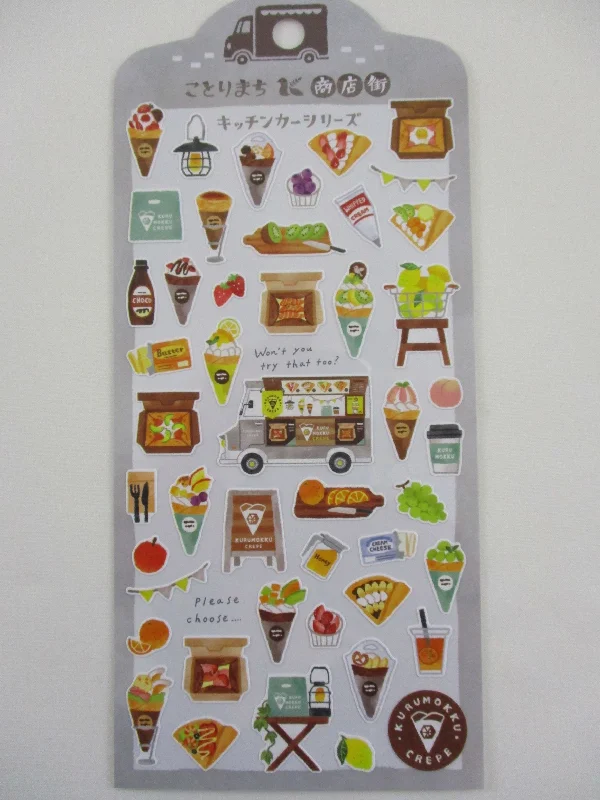 Cute Kawaii Mind Wave & Food Truck Series - Kurumokku Crepe Ice Cream Parfait Desserts Sticker Sheet - for Journal Planner Craft