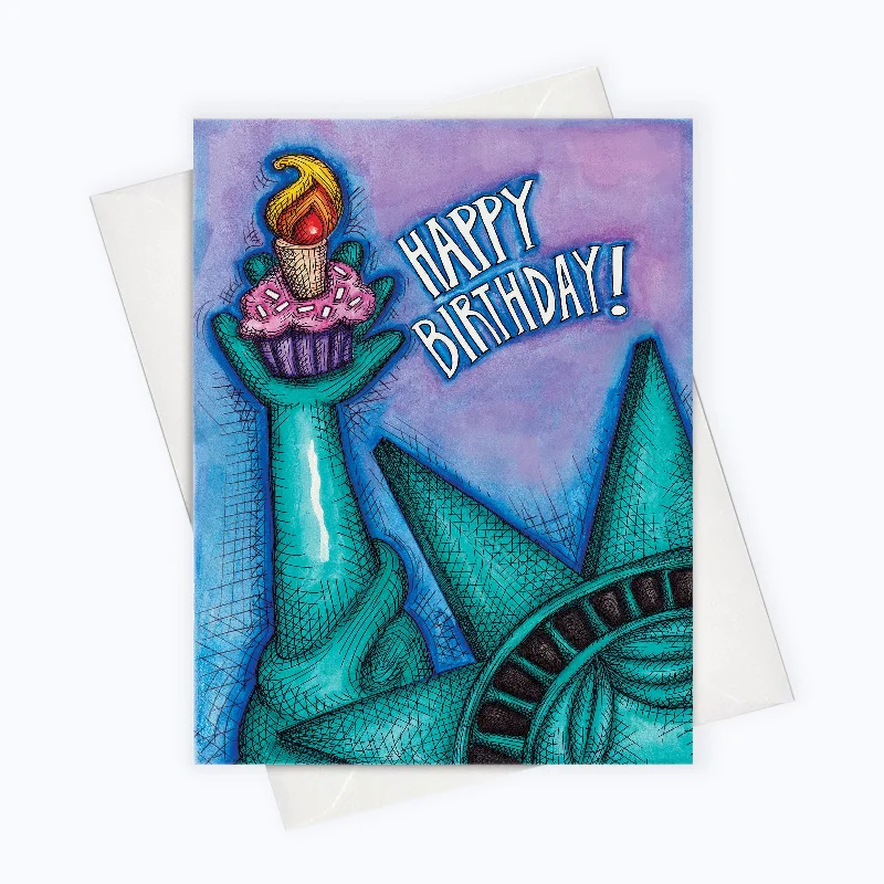 LADY LIBERTY BIRTHDAY CARD | Birthday Greeting Card | Liberty & Cupcakes Birthday Card | Skyline Birthday Card | NYC Birthday Card | Birthday Stationery | Happy Birthday Greeting Card