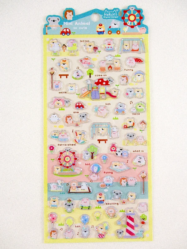 Cute Kawaii Nekoni Candy Drop Style Sticker Sheet - Animal Playground Fun Park Friends  - for Journal Planner Craft Agenda Organizer Scrapbook Stationery