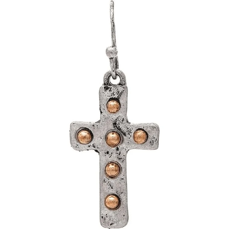 Rain : Two Tone Silver Cross Gold Dots Earrings