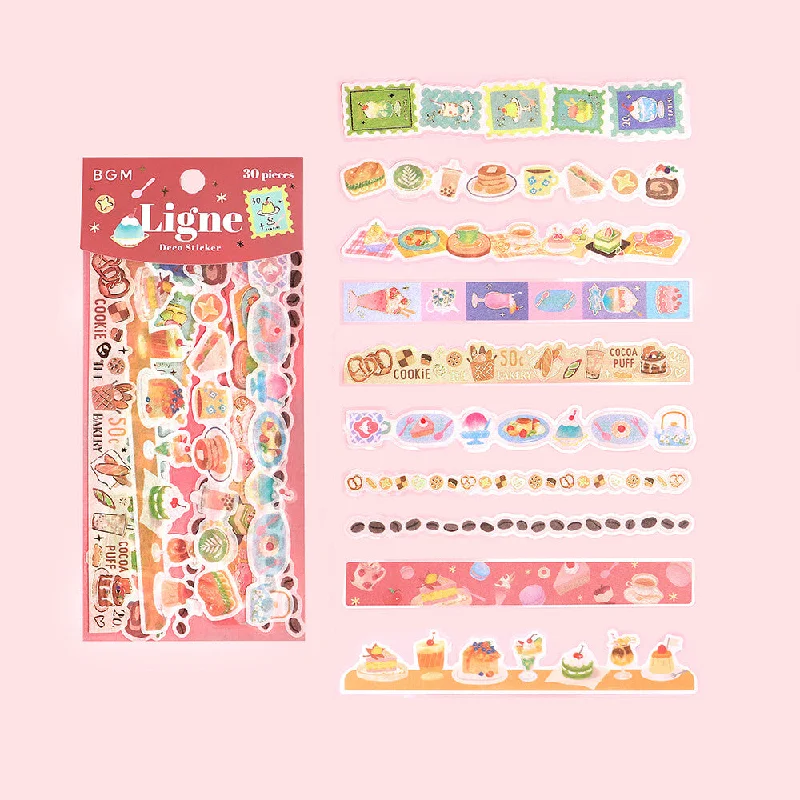 Cute Kawaii BGM Sticker Strips Sack - Sweet Bakery Bread Cake Dessert Cherry Cookie Food - for Journal Agenda Planner Scrapbooking Craft Gift