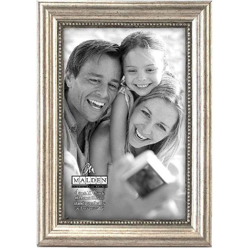 Malden : Classic Wood Picture Frame, 4 by 6-Inch, Silver Bead