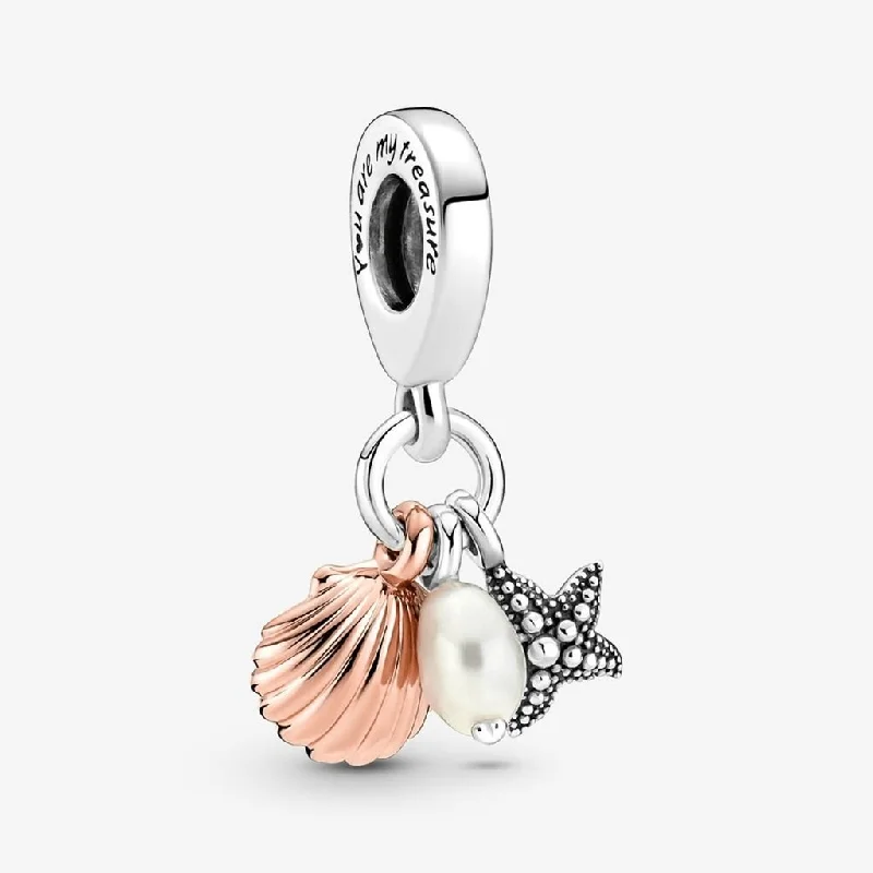 PANDORA : Freshwater Cultured Pearl, Starfish & Shell Triple Dangle Charm