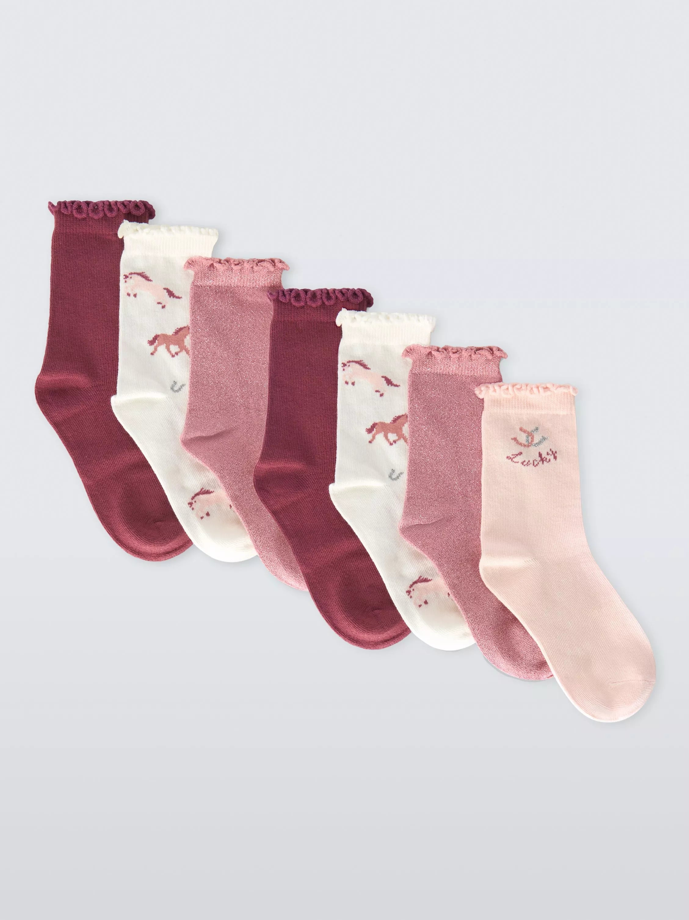 John Lewis Kids' Pony Frill Top Socks, Pack of 7, Multi