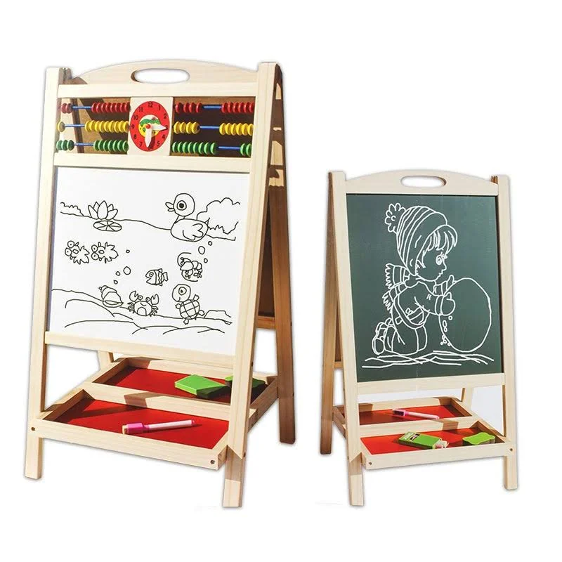 2-in-1 Wooden Preschool Education Board: Dual-Sided Foldable Drawing Board for Kids