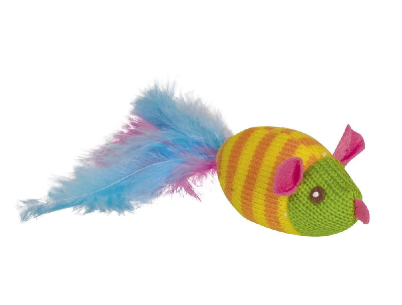 66937 Knitted mouse with feathers & catnip  11 cm / 20 cm