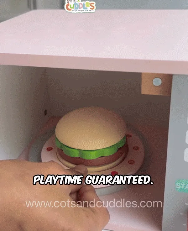 Pink Wooden Simulation Microwave Oven Toy: Engaging Play and Cognitive Development Toy for Kids