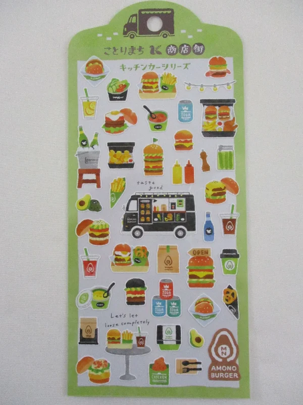 Cute Kawaii Mind Wave & Food Truck Series - Burger Fries Soda Ice Tea Lunch Sticker Sheet - for Journal Planner Craft