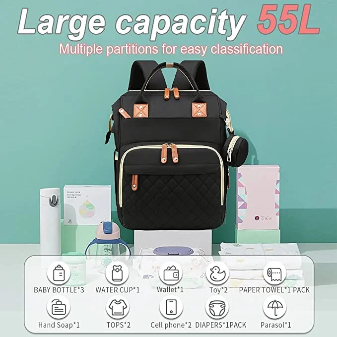 Large Capacity 0. Bag/Backpack with Bassinet and charging cable