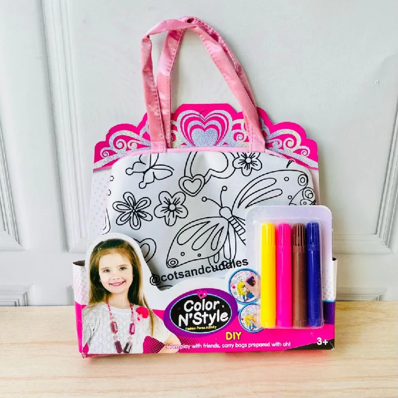 Diy Coloring Hand bag with 4 Coloring Pens (Random Design)