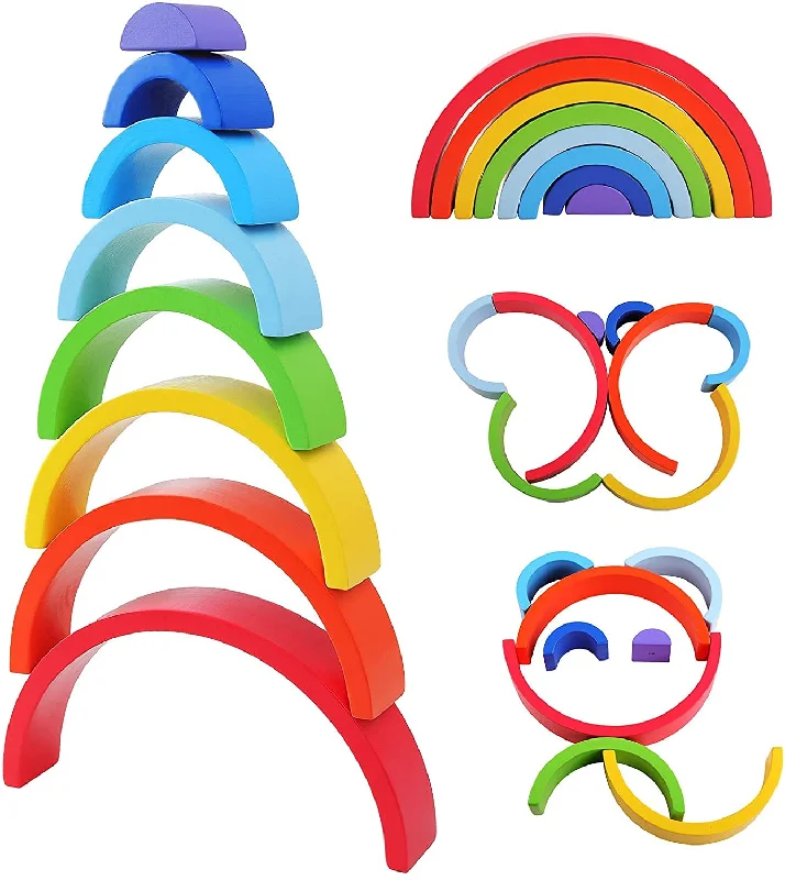 Rainbow Wooden Stacking Toy for Kids - 6 Pcs - Multi Color