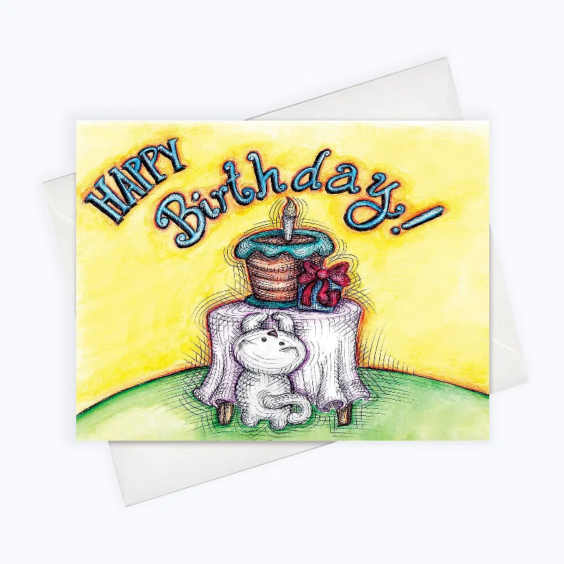 CAT BIRTHDAY CARD | Cat Wants Birthday Cake | Cat Birthday Greeting Card | Fun Birthday Card | Funny Cat | Happy Birthday Card | Birthday Stationery