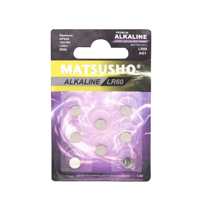 Matsusho LR60 AG13-BP8 Button Cells Alkaline 8s 1.MAT-8LR60 AG13-BP8