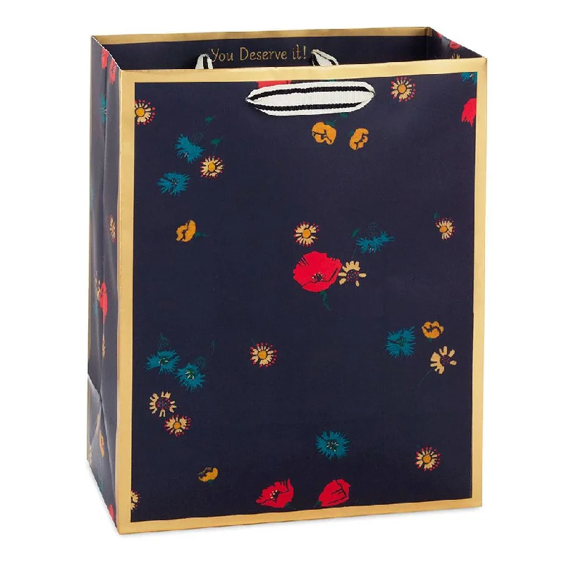 Hallmark : 9.6" Scattered Flowers on Black Medium Gift Bag