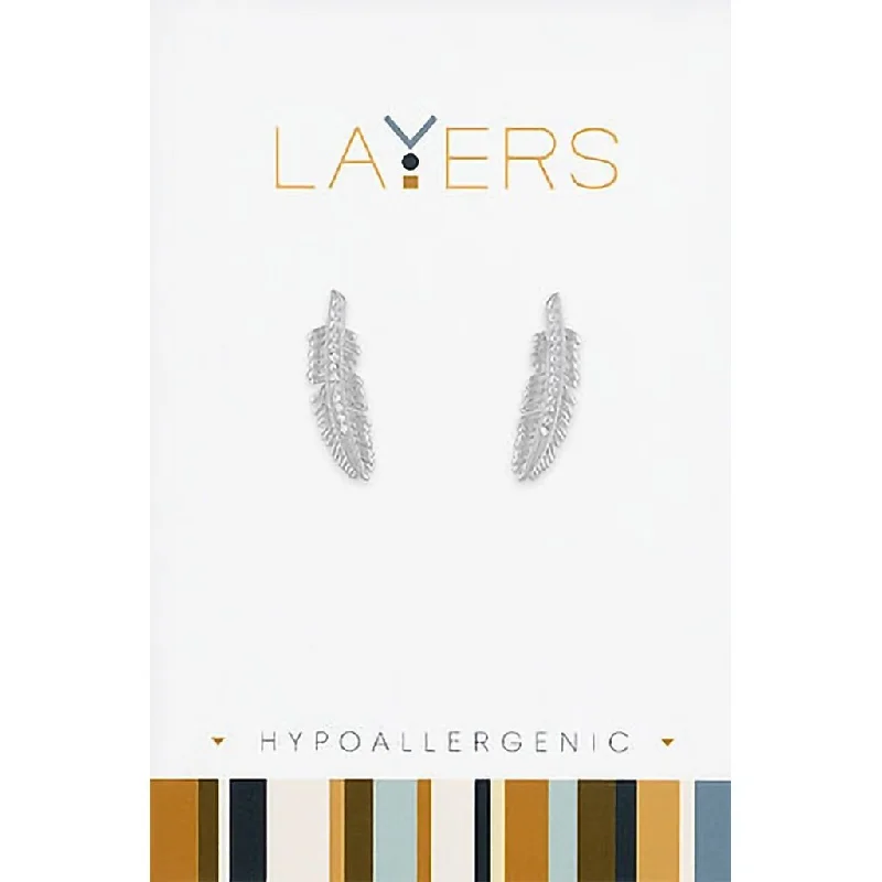 Center Court : Silver Feather Stud Layers Earrings