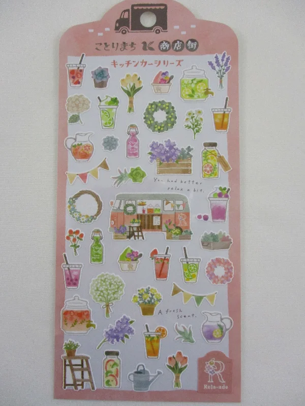 Cute Kawaii Mind Wave & Food Truck Series - Flower Florist Wedding Bloom Spring Garden Beautiful Sticker Sheet - for Journal Planner Craft