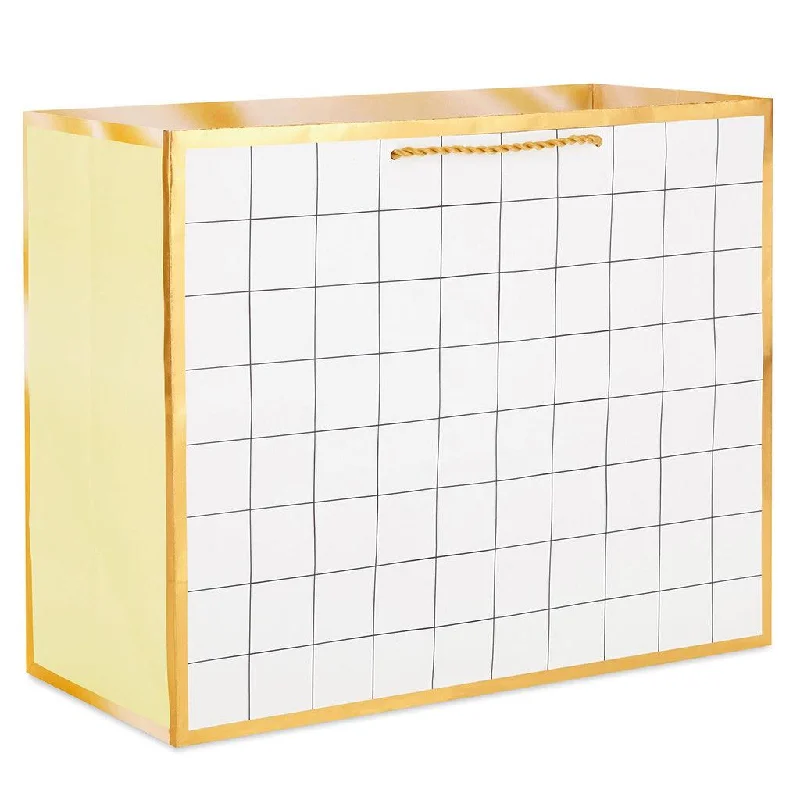 Hallmark : 10.4" Black-and-White Windowpane Large Horizontal Gift Bag