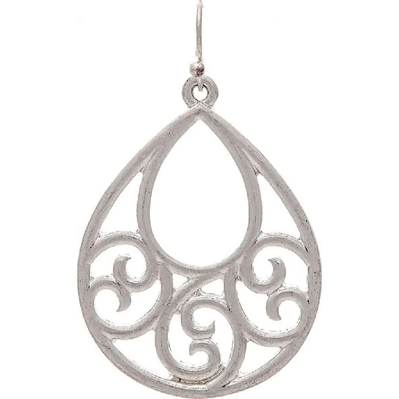 Rain : Silver Ornate Swirl Teardrop Earrings