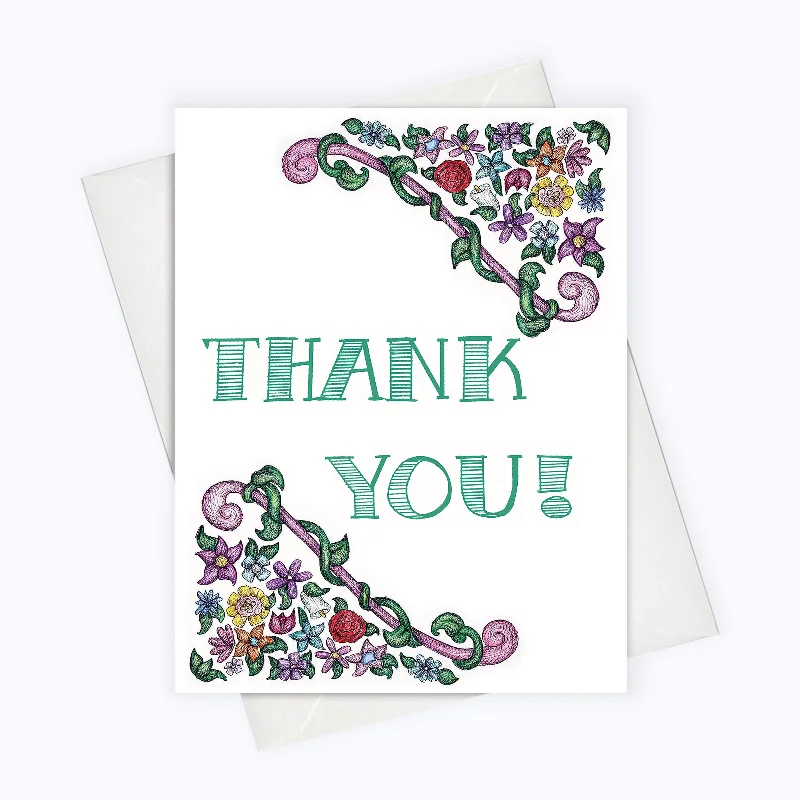 THANK YOU CARD | Floral Thank You Card | Flowery Thanks | Thank You Note | Thanks Card | Blank Thank You Card | Cards for Gratitude | Illustrated Thank You Card | Thank You Stationery | Professional Thank You Card