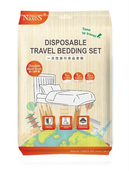 NAXOS Disposable Travel Bedding Set(Double Bed Size-4pc Set) (Bundle of 2)