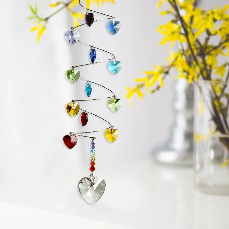 Woodstock Chimes :  Crystal Spiral Suncatcher with Rainbow Hearts