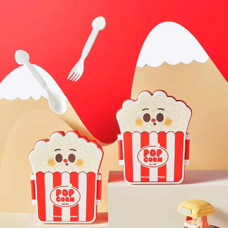 Cute Fast Food Design Plastic Lunch Box for Kids with Spoon and Fork (Popcorn)