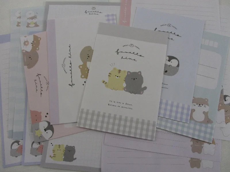 Cute Kawaii Crux Fuwatto Time Cat Dog Penguin Seal Letter Sets Stationery - writing paper envelope