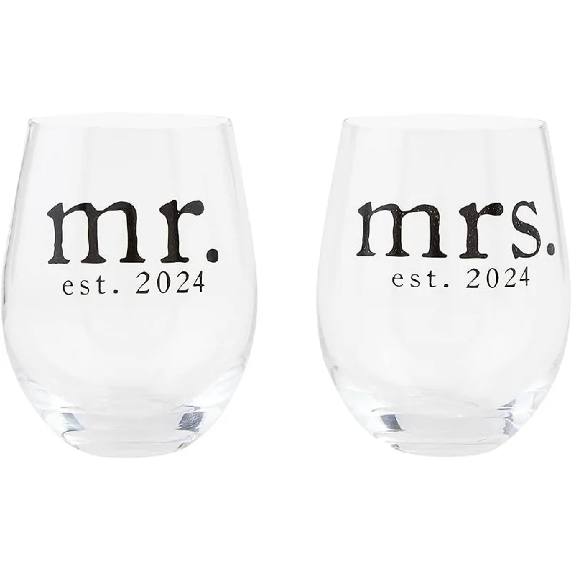 Mud Pie : Mr & Mrs Wine Glass Set  16 Oz