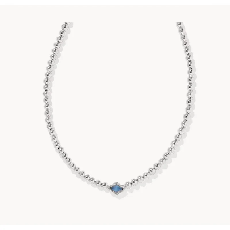 Kendra Scott : Abbie Silver Beaded Necklace in Light Blue Mother-of-Pearl