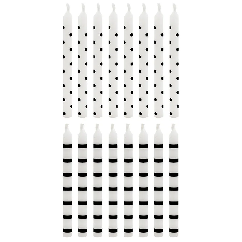 Hallmark : Black Dots and Stripes on White Birthday Candles, Set of 16