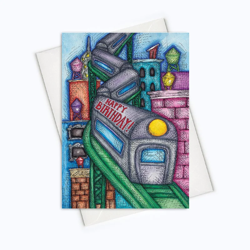 BIRTHDAY TRAIN CARD | City Birthday Card | Subway Birthday Greeting Card | Happy Birthday Card | Birthday Stationery | Subway Train Art