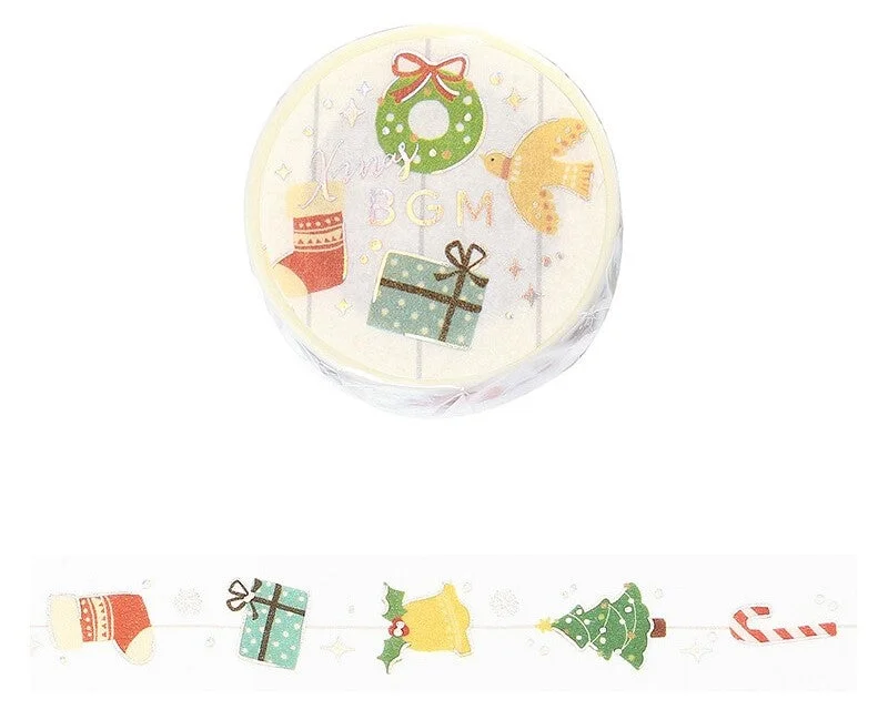 Cute Kawaii BGM Christmas Holiday Washi / Masking Deco Tape - Ornament Wreath Gift Stockings - for Scrapbooking Journal Planner Craft