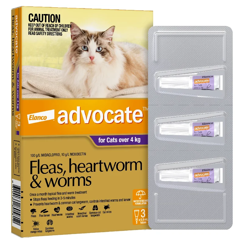 Advocate Flea Heartworm and Worm Treatment for Cats 4kg Purple 3 Pack