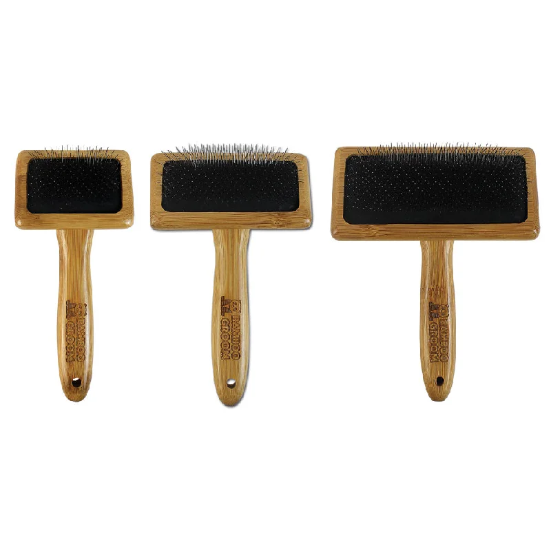 Bamboo Groom Slicker Brush w/ Stainless Steel Pins - Medium